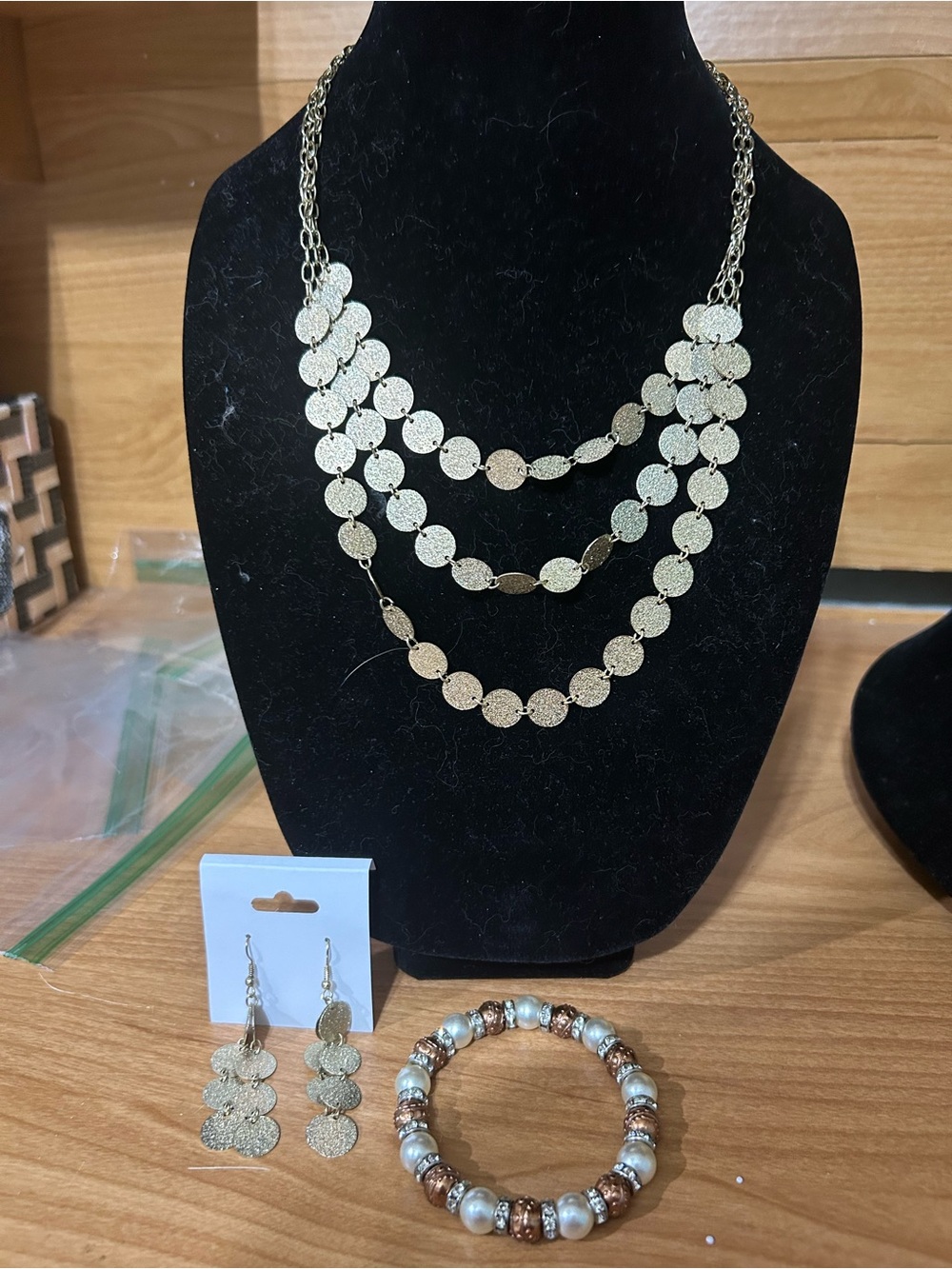 Gold-Tone Layered Coin Necklace Set with Earrings & Bracelet